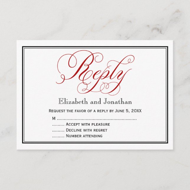Tarjeta de respuesta de Boda de guiones rojos en b (Anverso)