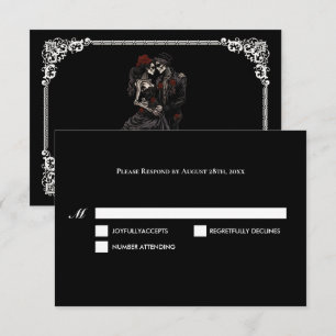 Tarjeta de respuesta de boda de Halloween gótica o