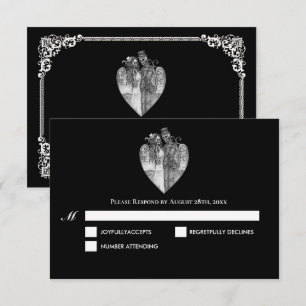 Tarjeta de respuesta de boda de Halloween gótica o