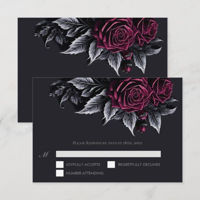 Tarjeta de respuesta de boda de Halloween gótica p (Anverso / Reverso)