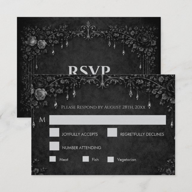 Tarjeta de respuesta de boda de Halloween gótico e (Anverso / Reverso)