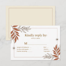 Tarjeta de respuesta de boda de hoja de arcilla te