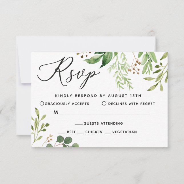 Tarjeta de respuesta de Boda de hoja verde (Anverso)