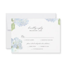 Tarjeta de respuesta de boda de Hortensia Azul