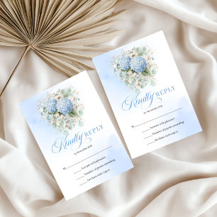 Tarjeta de respuesta de boda de hortensia azul de