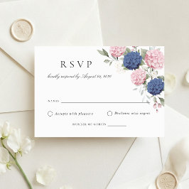 Tarjeta de respuesta de boda de hortensia azul ros