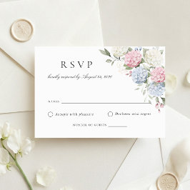 Tarjeta de respuesta de boda de hortensia azul ros