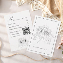 Tarjeta de respuesta de boda de Hortensia en blanc