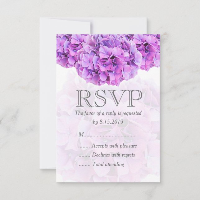 Tarjeta de respuesta de boda de hortensias púrpura (Anverso)