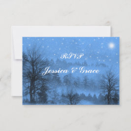 Tarjeta de respuesta de boda de invierno azul, fes