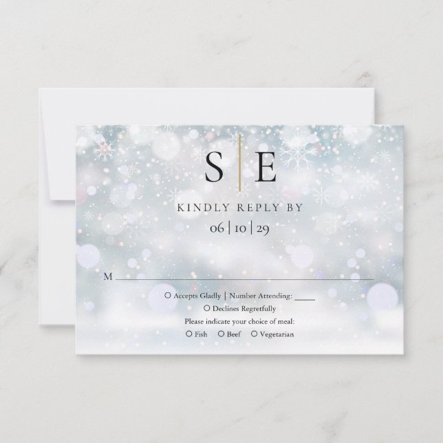 Tarjeta de respuesta de boda de invierno con monog (Anverso)