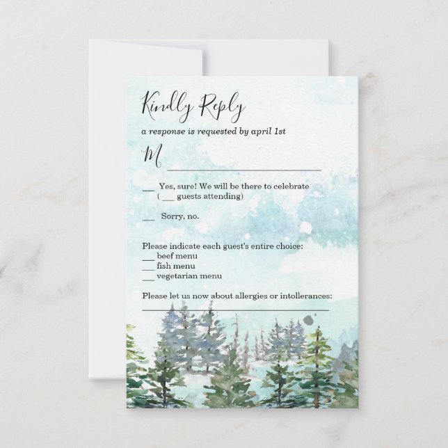 tarjeta de respuesta de boda de invierno con pino  (Anverso)