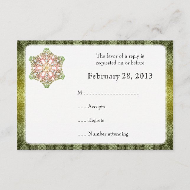 Tarjeta de respuesta de boda de invierno de encaje (Anverso)