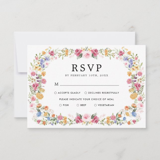 Tarjeta de respuesta de boda de jardín de flores b (Anverso)