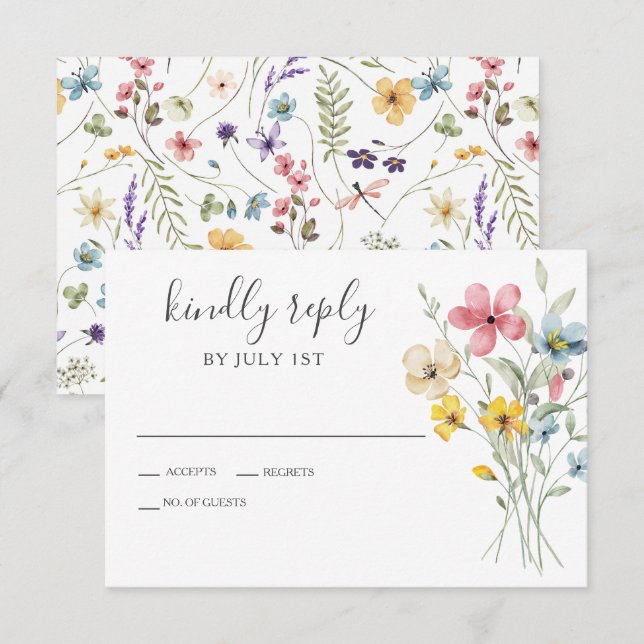 Tarjeta de respuesta de boda de jardín de flores s (Anverso / Reverso)