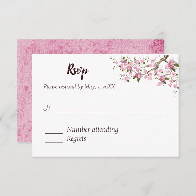 Tarjeta de respuesta de Boda de la flor japonesa (Anverso / Reverso)