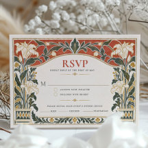 Tarjeta de respuesta de boda de lirio Art Nouveau