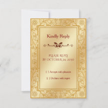 Tarjeta de respuesta de boda de lujo dorado metáli