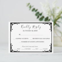 Tarjeta de respuesta de boda de lujo en negro y do
