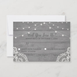 Tarjeta de respuesta de boda de madera rústica con