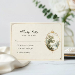 Tarjeta de respuesta de boda de marfil pastoral fr