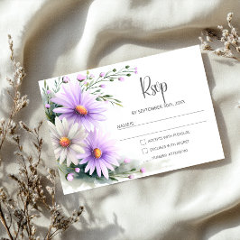 Tarjeta de respuesta de boda de margaritas púrpura