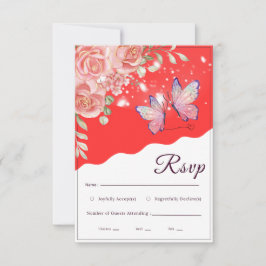 Tarjeta de respuesta de boda de mariposa de rosa d