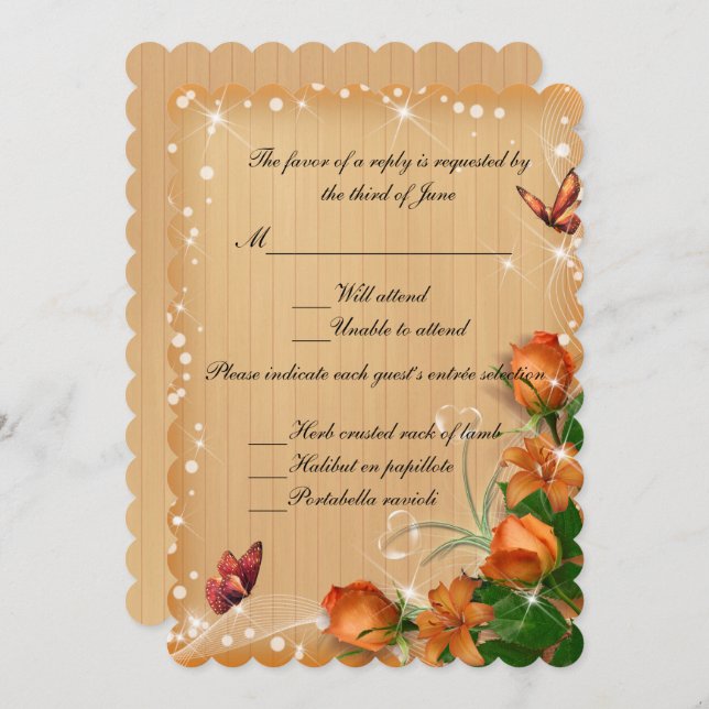 Tarjeta de respuesta de Boda de mariposa floral de (Anverso / Reverso)