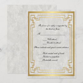 Tarjeta de respuesta de boda de mármol blanco con