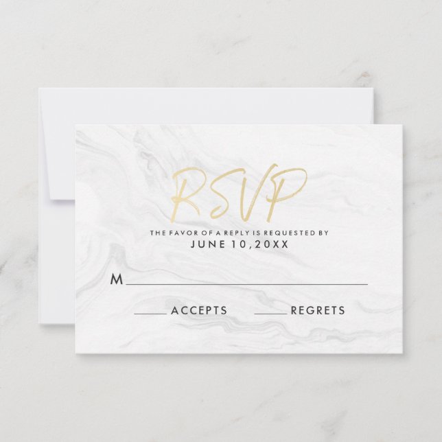 Tarjeta de respuesta de boda de mármol blanco mode (Anverso)