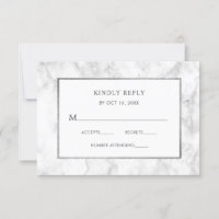 Tarjeta de respuesta de boda de mármol blanco mode