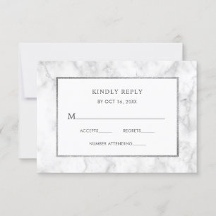 Tarjeta de respuesta de boda de mármol blanco mode