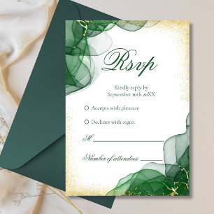 Tarjeta de respuesta de boda de mármol blanco y or