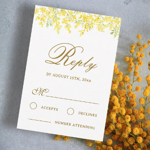 Tarjeta de respuesta de boda de mimosa amarilla