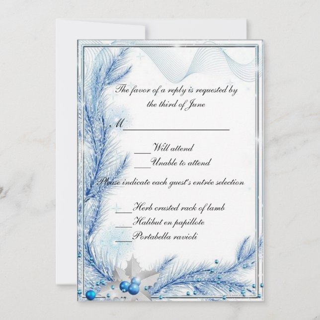 Tarjeta de respuesta de boda de Navidad de inviern (Anverso)