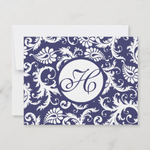 Tarjeta de respuesta de Boda de Navy Damask Swirls