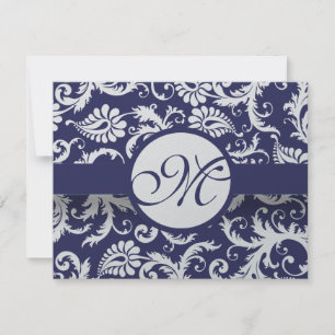 Tarjeta de respuesta de Boda de Navy Damask Swirls