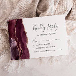 Tarjeta de respuesta de boda de ónix burgundy mode