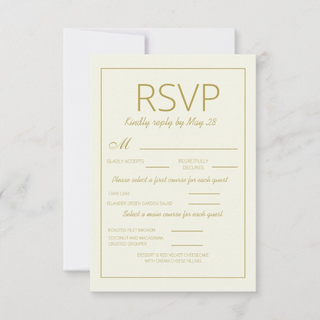 Tarjeta de respuesta de boda de oro crema moderna  (Anverso)