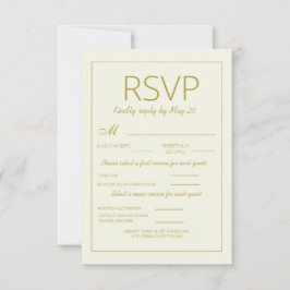 Tarjeta de respuesta de boda de oro crema moderna
