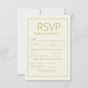 Tarjeta de respuesta de boda de oro crema moderna 