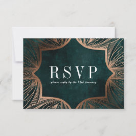Tarjeta de respuesta de boda de oro falso Art Nouv