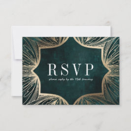 Tarjeta de respuesta de boda de oro falso Art Nouv