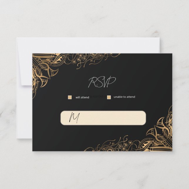 Tarjeta de respuesta de boda de oro negro (Anverso)