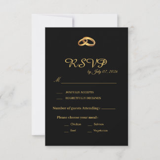 Tarjeta de respuesta de boda de oro negro