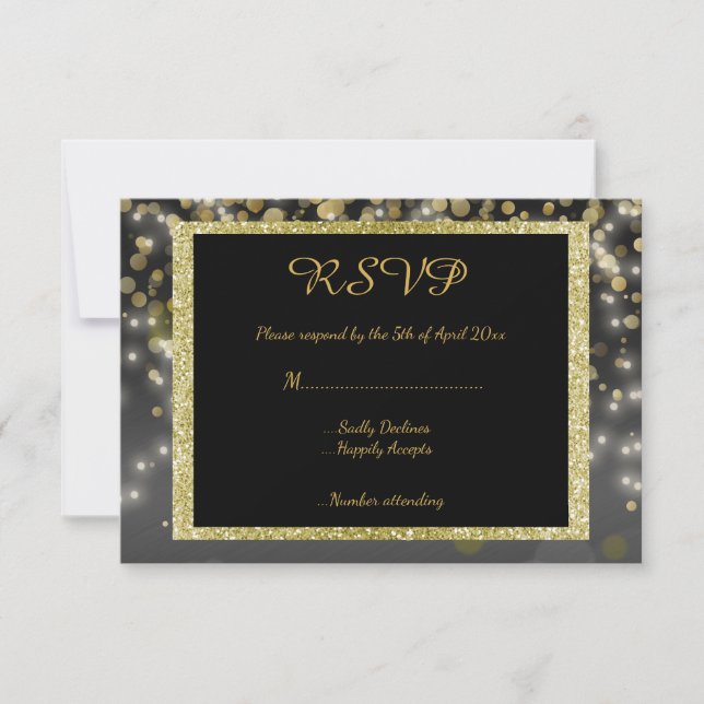 Tarjeta de respuesta de boda de Oro Negro rsvp (Anverso)