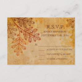 Tarjeta de respuesta de boda de otoño con hojas de