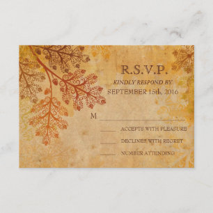 Tarjeta de respuesta de boda de otoño con hojas de