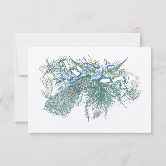 Tarjeta de respuesta de Boda de pájaro de Peacock  (Anverso)