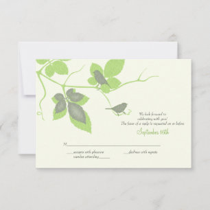 Tarjeta de respuesta de boda de pájaros y hojas gr